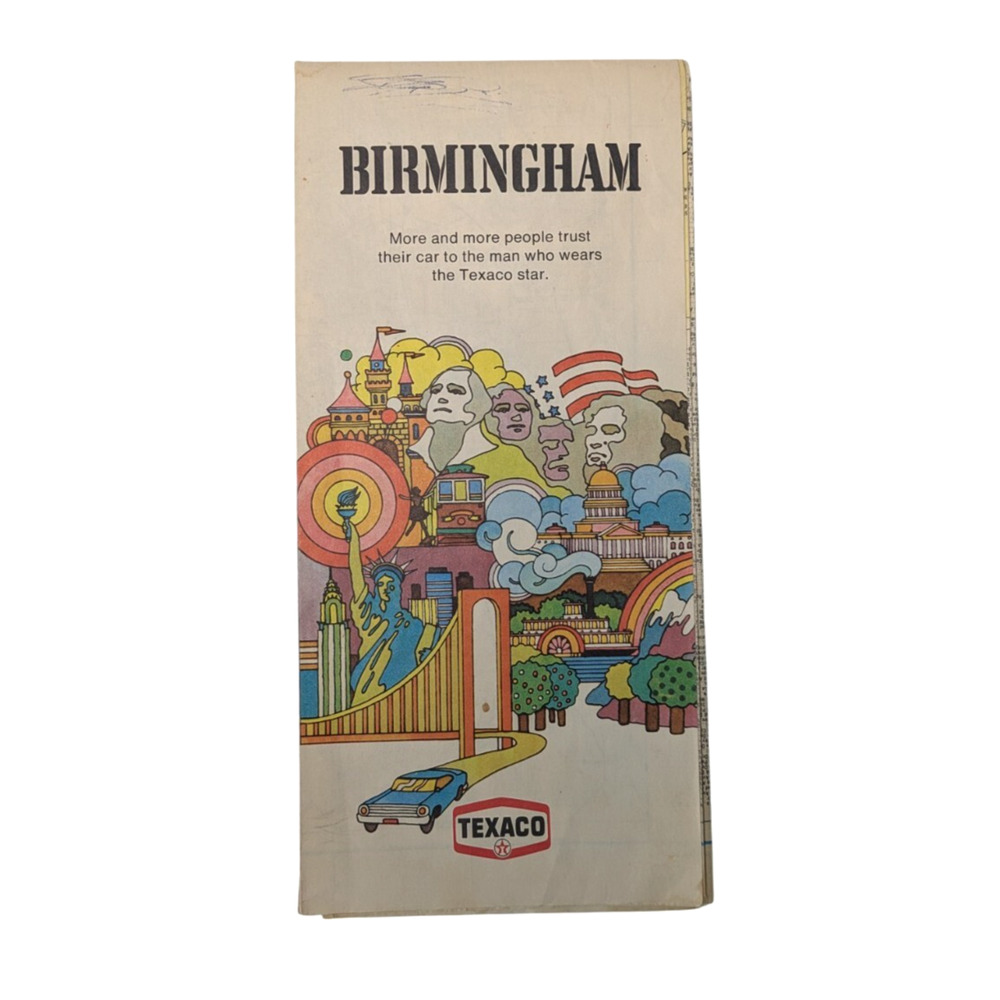 Texaco Map Birmingham Alabama 1972 Gas Oil Advertising Folding Street Film Prop